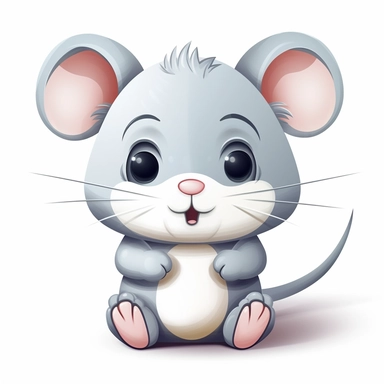 clipart, cute kawaii gray and white mouse isolated on a white background, cartoon style, chibi style, vector, 3D, no shadows