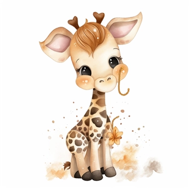 Whimsical boohoo light brown party safari animal clipart,giraffe,happy anime,cute baby giraffe , white background 2/3