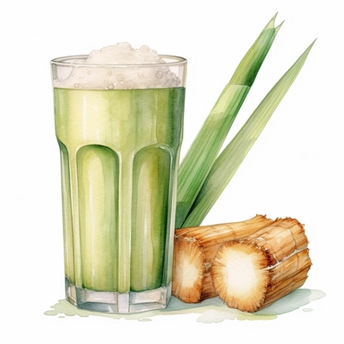 An endearing watercolor Sugar cane clipart of Sugar cane, juice and glass 300DPI