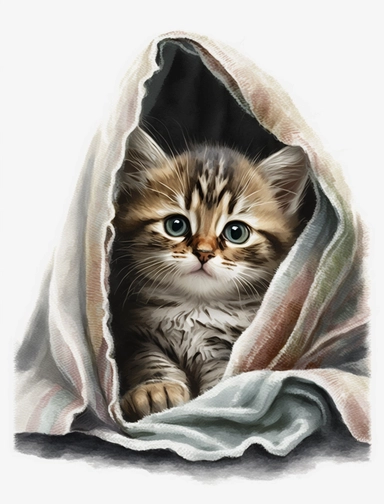 baby cat in a blanket, watercolor clipart, transparent background