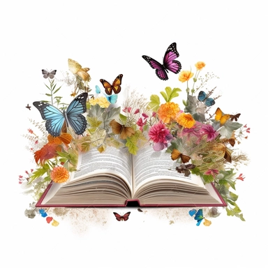 one book and butterflies clipart on a white background, in the style of detailed nature depictions, bibliopunk, rustic still lifes, colourful, 8k 3d, subtle luminosity, intricate floral arrangements, no watermark, text, words, paintbrush, 300 DPI , typography, the images do not stick together, no text in the picture