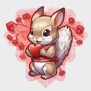 cashew fruit flower chinchilla anime HEARTS red, no background, no text, clipart