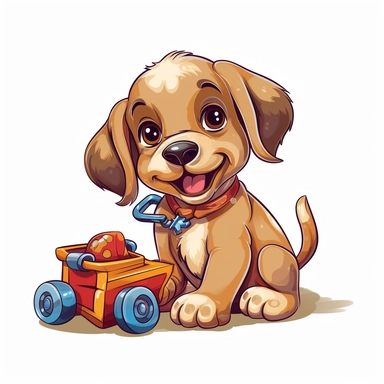 clipart of a puppy playing with a toy cartoon style