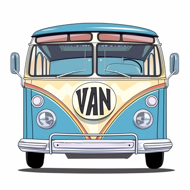 Retro bus front view, clip art style, white background