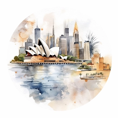 Digital stickers, Australia Sydney, watercolor, clipart, minimalistic, aesthetic,--ar 2:3