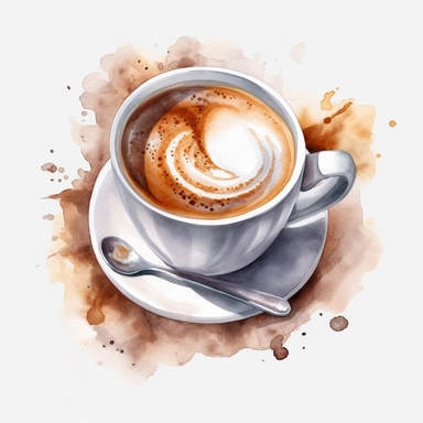 watercolor realistic coffee design in foam single design clipart, white background, 8k