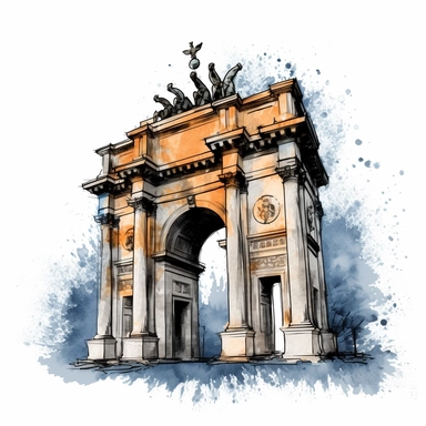 a Germany Brandenburg Gate in the style of watercolour clipart with detailed brush strokes