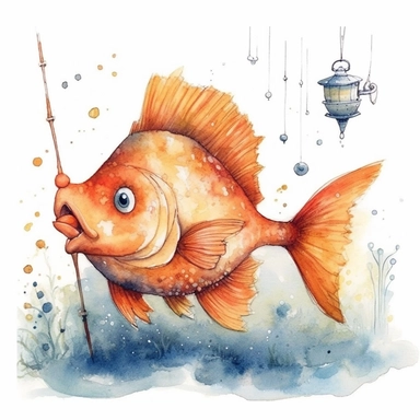 whimsical watercolour cute clip art fishing