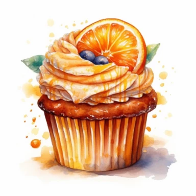 An intricately detailed watercolor clipart illustration displaying an ultra-realistic [specific design idea, like  cupcakes decorated With Tangerine  ], isolated on a white background, in the style of ultra-detailed watercolor clipart illustrations, HDR watercolor clipart illustrations, 32K watercolor clipart illustrations, hyperrealistic watercolor clipart illustrations, ultra-intricate watercolor clipart illustrations, high-resolution watercolor clipart illustrations, high-definition watercolo