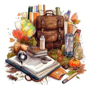stationery, books, notebooks, pencils, backpacks, folders, globes, computers, and many more, illustrations, clipart, meticulously hand-illustrated, bringing the beauty of nature, white background