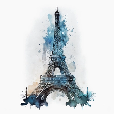 realistic eiffel tower watercolour style clipart with white background