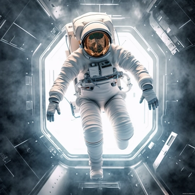 Clipart, An astronaut floating in zero gravity inside a spacecraft, hyperrealistic, hyper high definition
