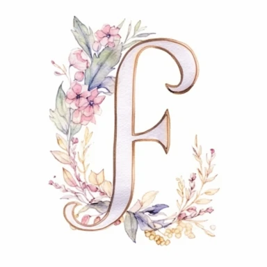 Clipart, Watercolor, Delicate, fine line, Gold Alphabet letter J, with soft pink flowers, pastel colors, hand-draw, texture