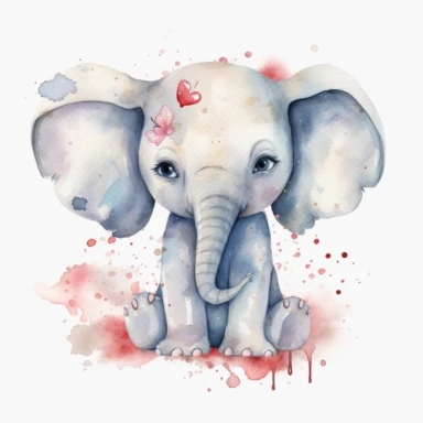 elephant, natural, baby, cute, Watercolor Clipart high quality, white background , cute, love , love animals