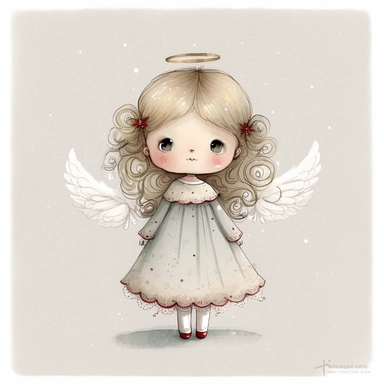 A watercolor painting of cute christmas Angel, christmas , christmas Angel, cute detailed digital art, inspired by nicoletta ceccoli, by Kubisi art, whimsical and cute, by nicoletta ceccoli, cute detailed artwork, glimmering, adorable and whimsical, whimsical art, Clipart style, png style, svg style, blank white background, a solid white background