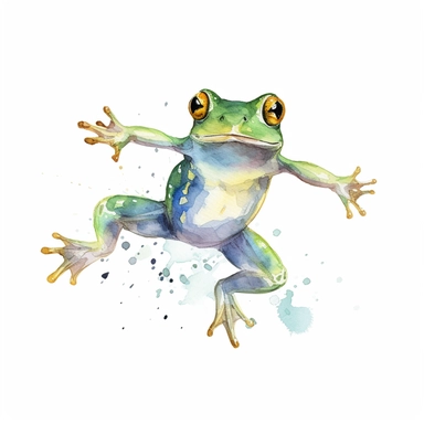 watercolor cute frog jumping clipart white background