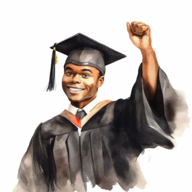 watercolor black male student graduation clipart on a white background