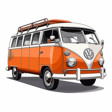 Style clipart, on a white background, vector, vector illustration, 1970 orange Volkswagen Type 2, svg