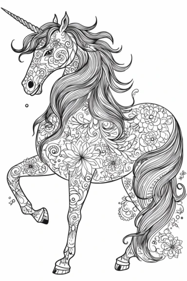 cute unicorn playing depicted in the style of clipart, white background, vector lines, in the style of a coloring book, thick, clear,lines, black and white,