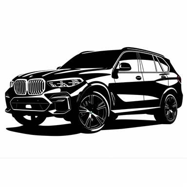 2021 BMW X5 car black SVG, angled front view , black with white background, SVG Dxf EPS Png Cdr Ai Pdf Vector Art Clipart instant download Digital Cut Print File Cricut Silhouette