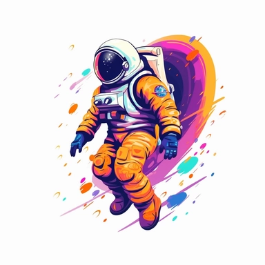 astronaut, Clipart Design, white background, vector illustration, flat vector, rounded forms, vibrant colors, colorful, Figma, dribbble, Adobe Illustrator