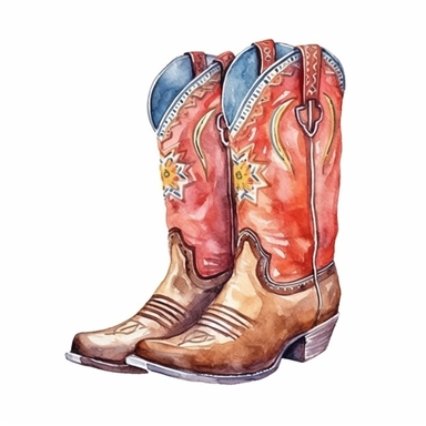 watercolor western boho cowboy boots, clipart, isolated on white background