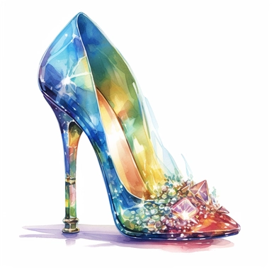 watercolor single clipart of cinderellas high heel shoe made of glass in the style of deluxe fashion with crystals