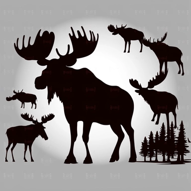 Moose silhouette, cartoon, vector, sharp focus, super detailed, illustration, 16:9, v4, q2, 16k, High quality, clipart