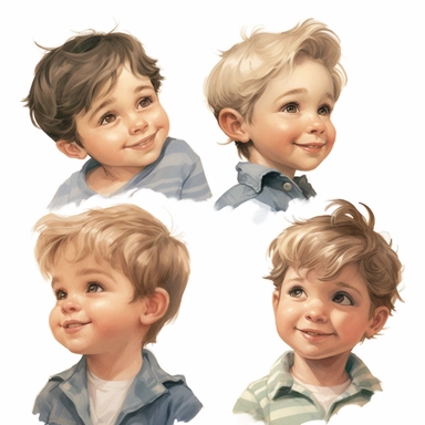 cute little boys, portrait, clipart, high resolution