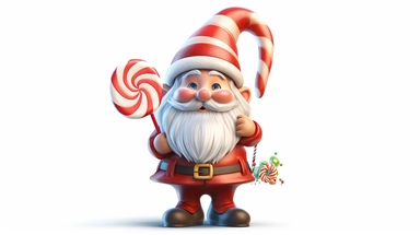 Christmas Gnome Holding Candy Cane Clipart Vector isolated on white background realistic photography, Higher coherence, Improved sharpness, accuracy, perfect look, perfect lighting, center of frame, ultra HD, 8k, Full body, OC renderer, sweet,sweet, dynamic background,(no unwanted borders or text artifacts)