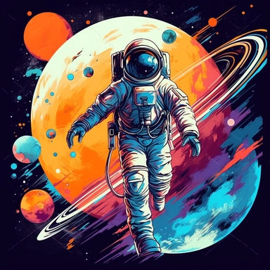 graphic clipart astronaut digital painting planets rocket moon