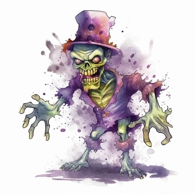 mystical horror cartoon watecolor halloween zombie clipart, hd 4k, detailed, focused, isolated on white background