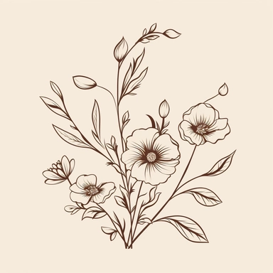 a simplified vector line art Floral illustration, victorian, vintage, minimalism, Flower, Botanical clipart, branches