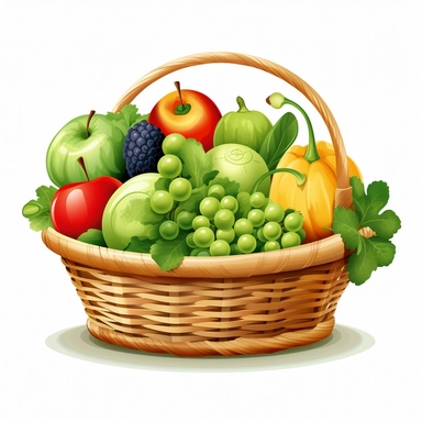 A lovely green Fruit and vegteble basket clipart, white background