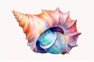 Watercolor, Florida fighting conch shell, clipart, hd, on a white background, spaced out