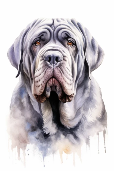 Neapolitan Mastiff dog, water color style, clipart, white background