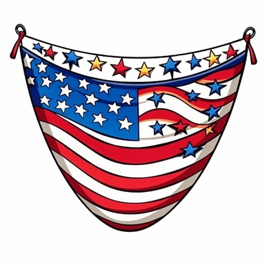 American Flag Red, white, and blue bunting with stars and stripes Clipart desert cartoon t-shirt graphic, vector, contour, isolated on a white background