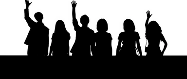 simple black silhouette clipart of a group people waving goodbye