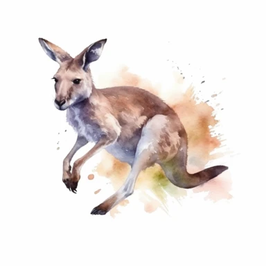 Watercolor clip art on white background, kangaroo in action, high-resolution image, soft pastel, cinematic, dramatic, ultra realism,4k, very detailed, white background,