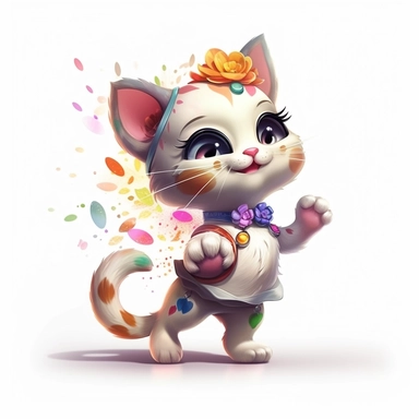 Funny dancing cat clipart on a white background, chibi and real style, masterpiece, realistic photography, colorful background, detailed, intricate details, rich colors, realistic style