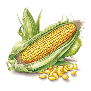 corn on the cob style children's book illustration full color only the cob detailed on a white background clip art