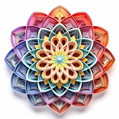 3D mandala clipart, vibrant chakra colors, intricate sacred geometical patterns, on white background