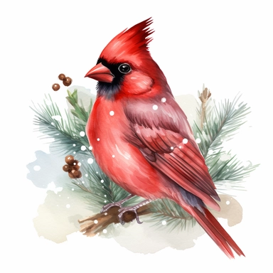 Watercolor Red Cardinal during winter clipart, realistic, photorealistic, highly detailed