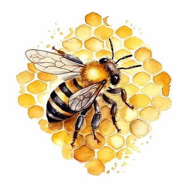 watercolor bumble bee on a honey comb clipart