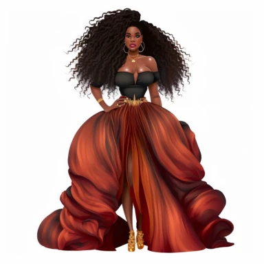 stunningly beautiful full body afican american woman clipart with voluminous big goddess loc of hair wearing a fashion nova outfit??, fashionable, isolated design, clipart image inspired by Hui Mu