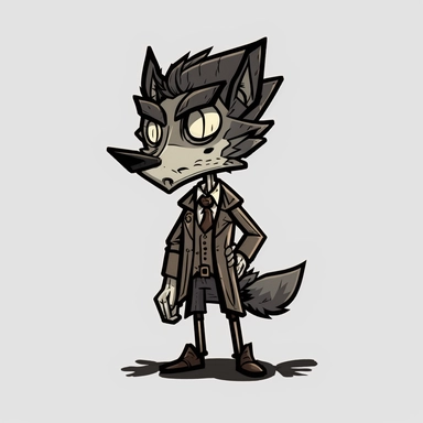 don't starve together styled full body gray wolf, clipart,plain background