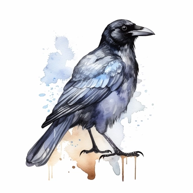 American Crow bird, water color style, clipart, white background