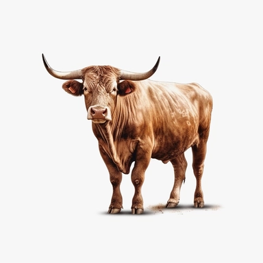 brown bull, clipart, very detailed, very realistic, white background, bright mood, 4k quality