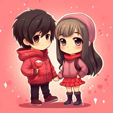 create some anime style clipart. make them meaning love and friendship