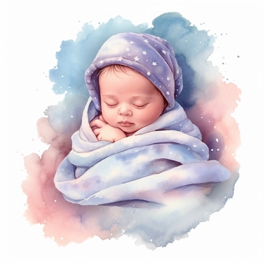 Watercolor cute new born baby on a cute blanket, clipart, singel clipart, High resolution, 8k